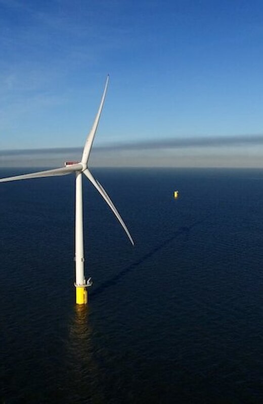 Offshore windmill standing on its own.